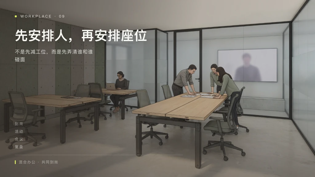 2.5D杂志封面:混合办公空间,叠字「先安排人,再安排座位」