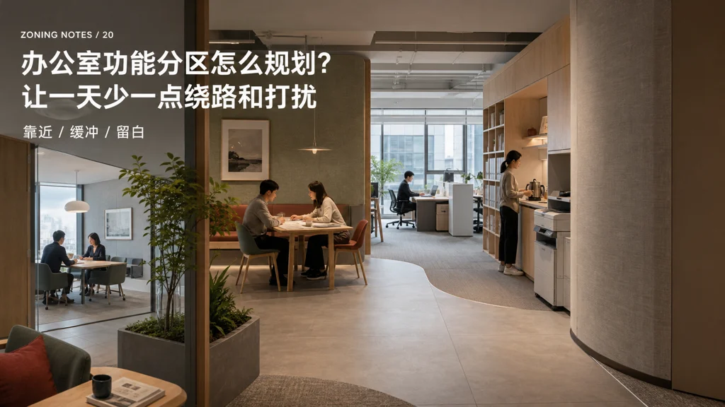 办公室功能分区杂志风效果图:安静、协作与支持空间自然衔接
