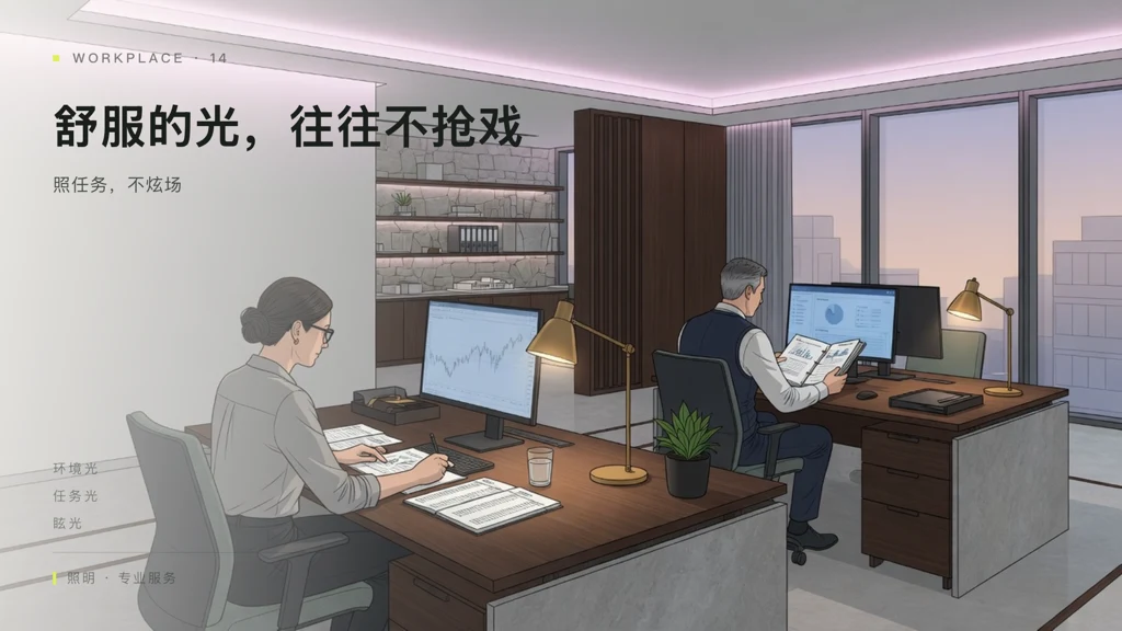 办公室照明设计杂志风效果图:舒服的光往往不抢戏