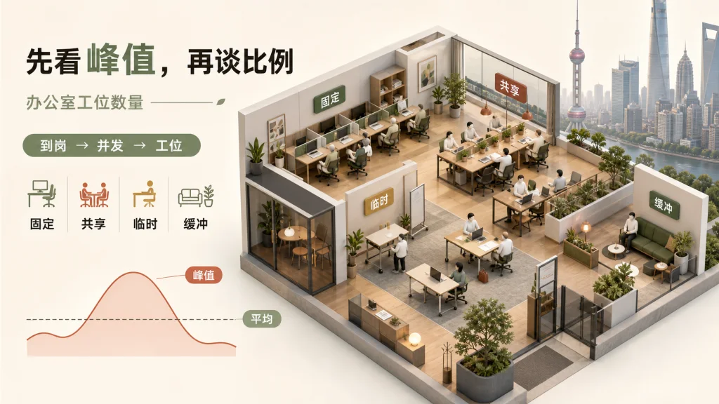 办公室工位数量计算示意:先看峰值,再谈比例